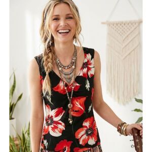 Vintage 90s Naf Naf Floral‎ Red Black Tank Top Size Medium